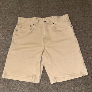 PrAna Carpenter Shorts Men’s 33W x 9L Beige Stretch Pockets Outdoor